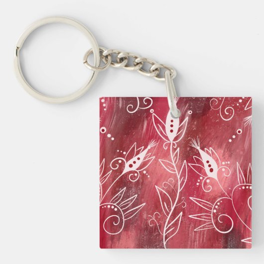 Porte-clés Modèle Floral rouge (Devant)