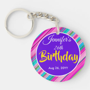 Porte-clés Modèle personnalisé d'anniversaire à motif rayures