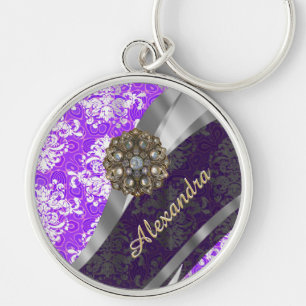 Porte-clés Modèle personnalisé violet joli girly damask