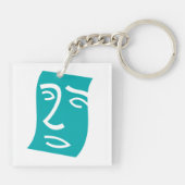 Porte-clés Modern Abstract Face Line Art Teal (Dos)