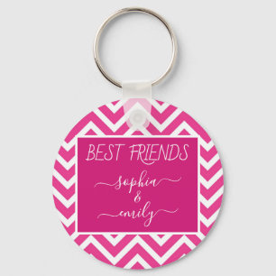 Porte-clés Modern Best Friends Nom de script Pink Chevron