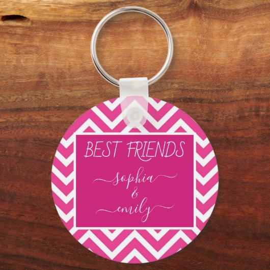 Porte-clés Modern Best Friends Nom de script Pink Chevron (Verso)