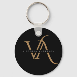 Porte-clés Modern Black and Gold Initials Elegant Monogrammed