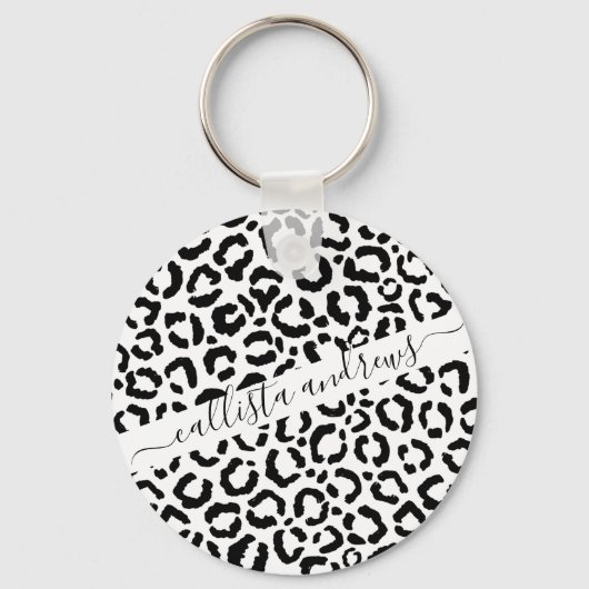 Porte-clés Modern Black White Leopard Animal Print Pattern (Recto)