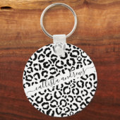 Porte-clés Modern Black White Leopard Animal Print Pattern (Recto)