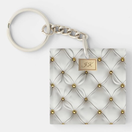 Porte-clés Modern Elegant White Leather Tufted Gold (Devant)