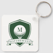 Porte-clés Modern Green and White Name Initial Monogram Golf (Dos)