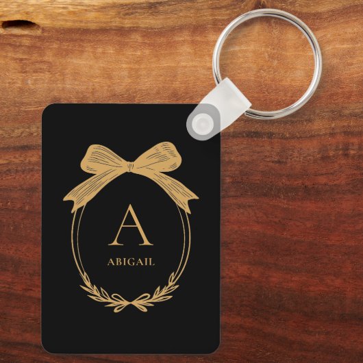 Porte-clés Modern Initial Black and Gold Chic Bow Monogram (Verso)