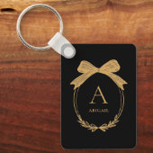 Porte-clés Modern Initial Black and Gold Chic Bow Monogram (Recto)