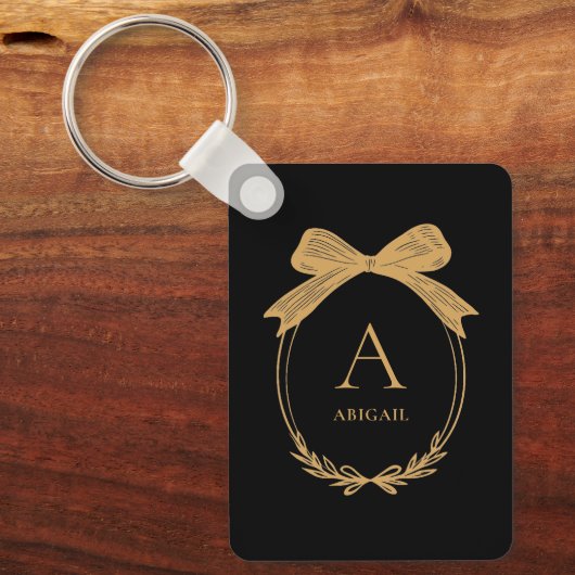 Porte-clés Modern Initial Black and Gold Chic Bow Monogram (Recto)