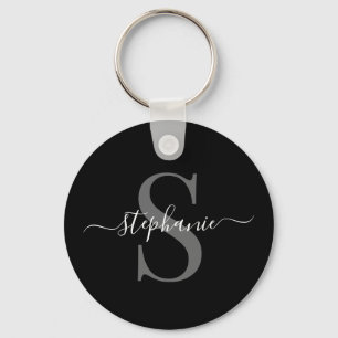 Porte-clés Modern Minimal Black Monogram Initial  First Namw