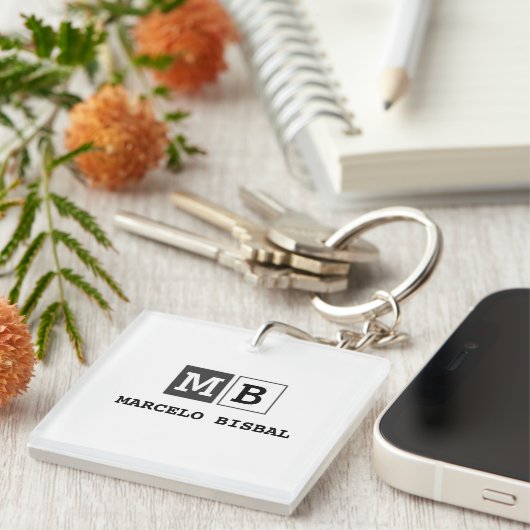 Porte-clés Modern Minimal Typography White Paper Square (Devant Droit)