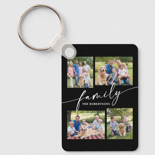Porte-clés Modern Photo Collage Family Script Keepsake (Recto)