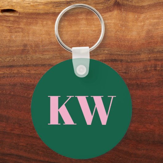 Porte-clés Modern Pink Green Monogram Initials Personalized (Recto)