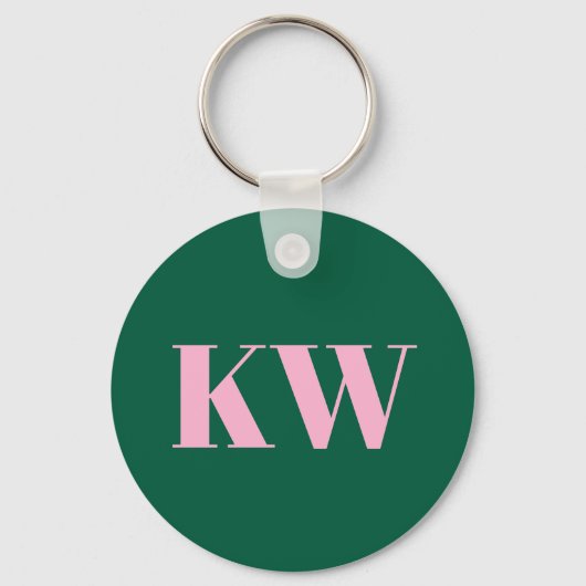 Porte-clés Modern Pink Green Monogram Initials Personalized (Verso)