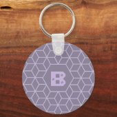 Porte-clés Modern Purple Geometric Cubes Pattern Monogram (Verso)