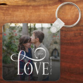 Porte-clés Modern Script Love Custom Engaged Couples Photo (Verso)