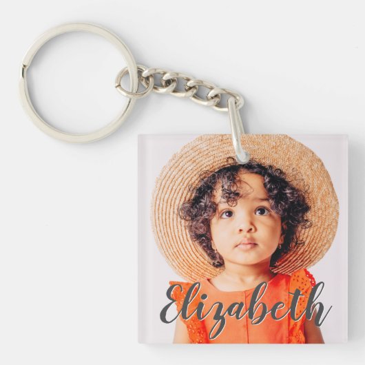 Porte-clés Modern Simple Script Ajouter votre nom et photo (Devant)