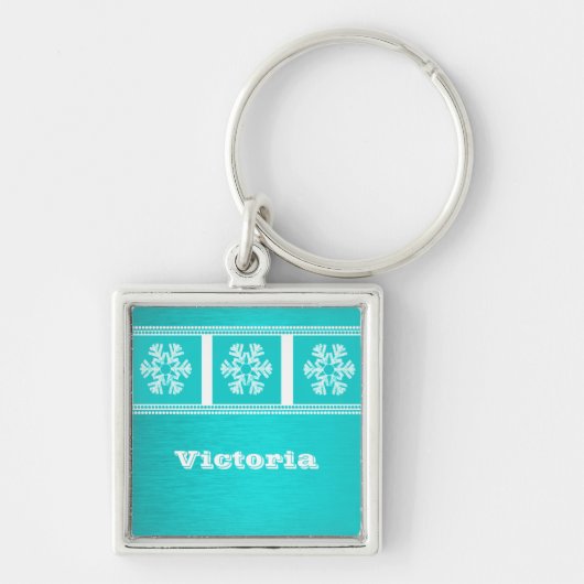 Porte-clés Modern Snowflakes Premium Keychain, Aqua (Devant)