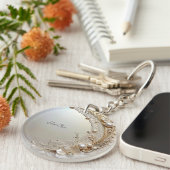 Porte-clés Modern White Flowers Pearls Keychain (Devant droit)
