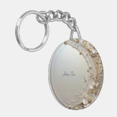 Porte-clés Modern White Flowers Pearls Keychain (Devant gauche)