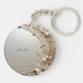 Porte-clés Modern White Flowers Pearls Keychain (Dos)