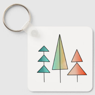 Porte-clés moderne arc-en-ciel arbres roses sarcelle simple m