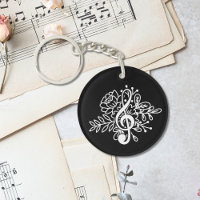 Moderne Black Floral Treble Clef Music