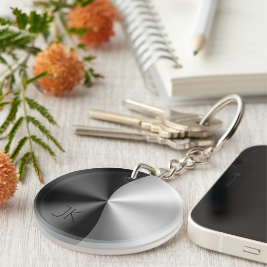 Porte-clés Moderne Black & Silver Metallic Design USB Chargem (Devant droit)