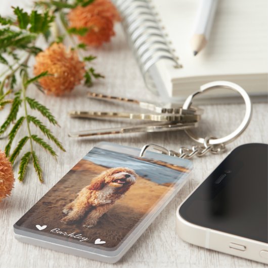 Porte-clés Moderne Coeurs mignons Personnalisé Deux Photo | B (Devant droit)