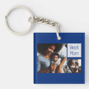 Porte-clés Moderne Customisé Quatre photos Meilleur papa et M