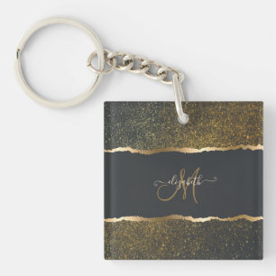 Porte-clés Moderne Élégant Monogramme au Touché d'Or