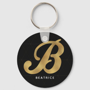 Porte-clés Moderne Elegant Noir Or élégant Monogramme B