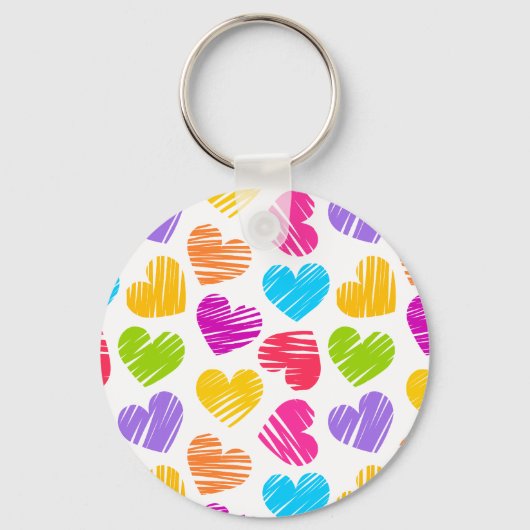 Porte-clés Moderne et Fille Vibrant Doodled Hearts Motif (Recto)