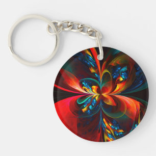Porte-clés Moderne Floral Abstrait Art Orange Bleu Motif #14