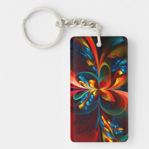 Porte-clés Moderne Floral Abstrait Art Orange Bleu Motif #14