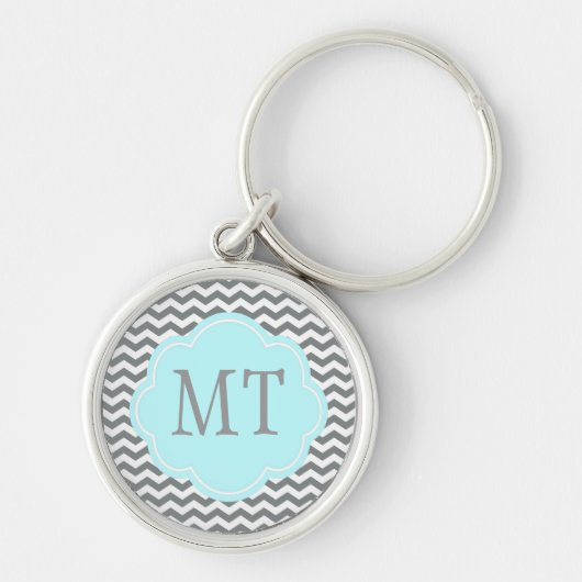 Porte-clés moderne gris, monogramme chevron blanc (Devant)