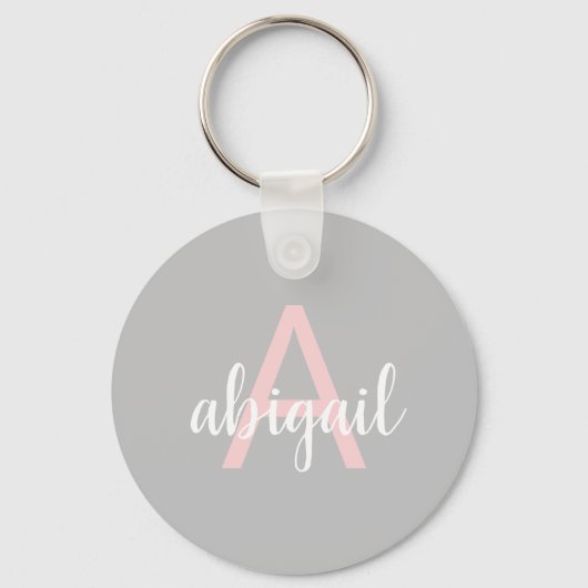 Porte-clés Moderne Gris Rose Monogramme Nom et Initiale (Recto)