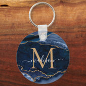 Porte-clés Moderne Marine Blue Gold Agate Géode Girly Monogra (Recto)