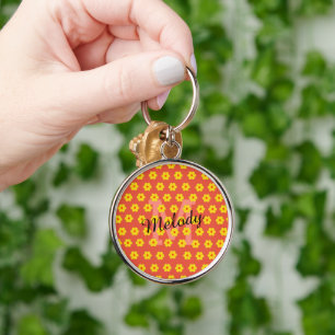 Porte-clés moderne milieu de siècle mignon rétro floral initi