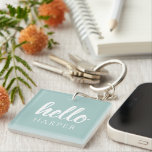 Porte-clés Moderne Minimale Vert Et Blanc Bonjour Et Vous Nom<br><div class="desc">Moderne Minimale Vert Et Blanc Bonjour Et Vous Nom</div>