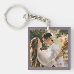 Porte-clés Moderne minimaliste Taupe Gris Photo Mariage Faveu