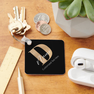 Porte-clés Moderne Monogramme Initiale D & Nom Personnalisé