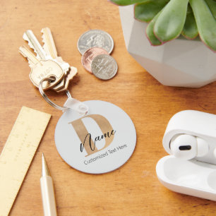 Porte-clés Moderne Monogramme Initiale D & Nom Personnalisé