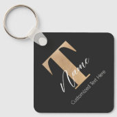 Porte-clés Moderne Monogramme Initiale T & Nom Personnalisé (Recto)