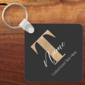 Porte-clés Moderne Monogramme Initiale T & Nom Personnalisé (Recto)
