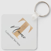 Porte-clés Moderne Monogramme Initiale T & Nom Personnalisé (Dos)