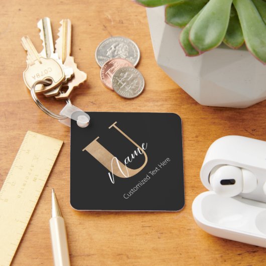 Porte-clés Moderne Monogramme Initiale U & Nom Personnalisé (Bureau)