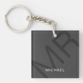 Porte-clés Moderne Monogramme Personnalisé Gris (Devant)