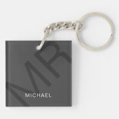 Porte-clés Moderne Monogramme Personnalisé Gris (Dos)